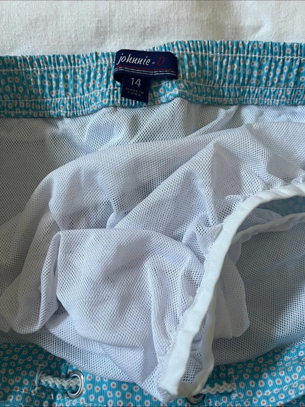 Johnnie-o Pink & Blue Swim Trunks with Elastic Waist & Drawstring, Size 14